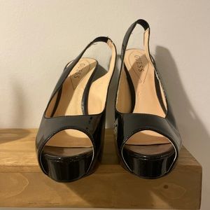 Guess black stiletto peep toe pumps 8.5